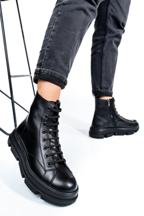 Ghete dama imblanite piele naturala negre 4s7728