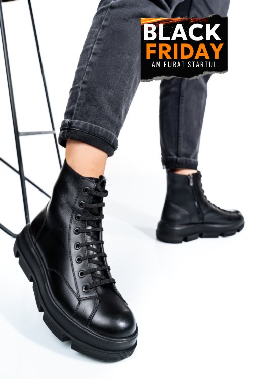 Ghete dama imblanite piele naturala negre 4s7728