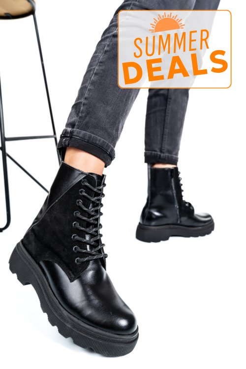 Ghete dama imblanite piele naturala negre 1s7750lib