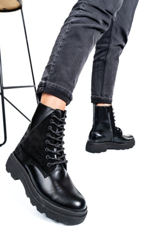 Ghete dama imblanite piele naturala negre 1s7750lib