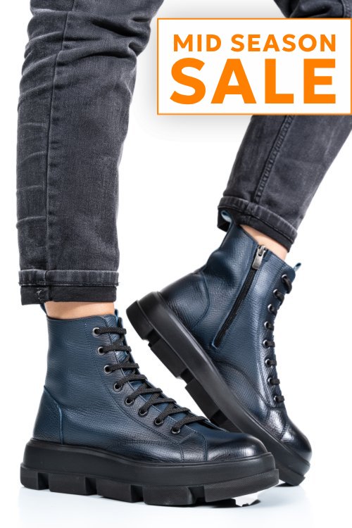 Ghete dama imblanite piele naturala albastre 4s7728