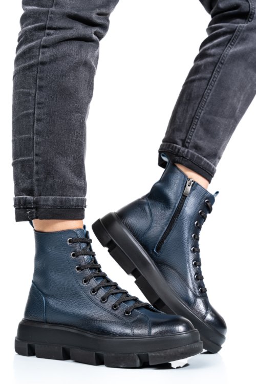 Ghete dama imblanite piele naturala albastre 4s7728