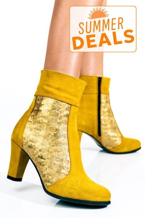 Botine dama piele naturala intoarsa galbene 7s7771