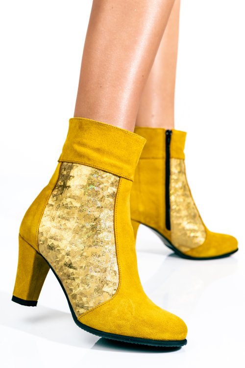 Botine dama piele naturala intoarsa galbene 7s7771