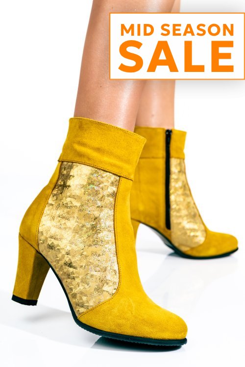 Botine dama piele naturala intoarsa galbene 7s7771