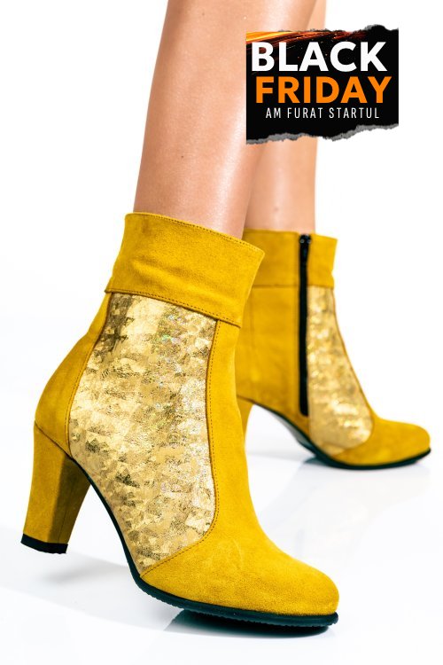 Botine dama piele naturala intoarsa galbene 7s7771