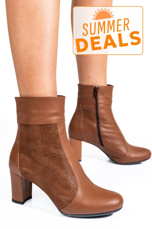 Botine dama cu toc mic piele naturala  maro 7s7772