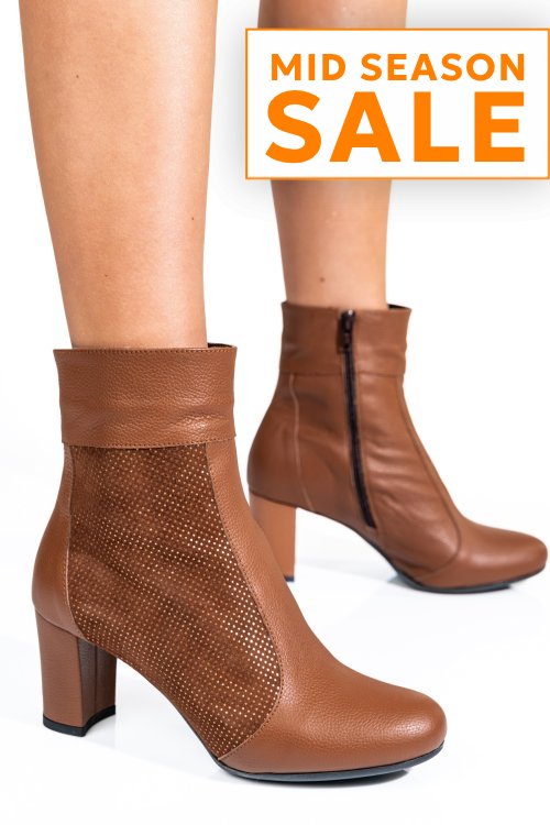 Botine dama cu toc mic piele naturala  maro 7s7772