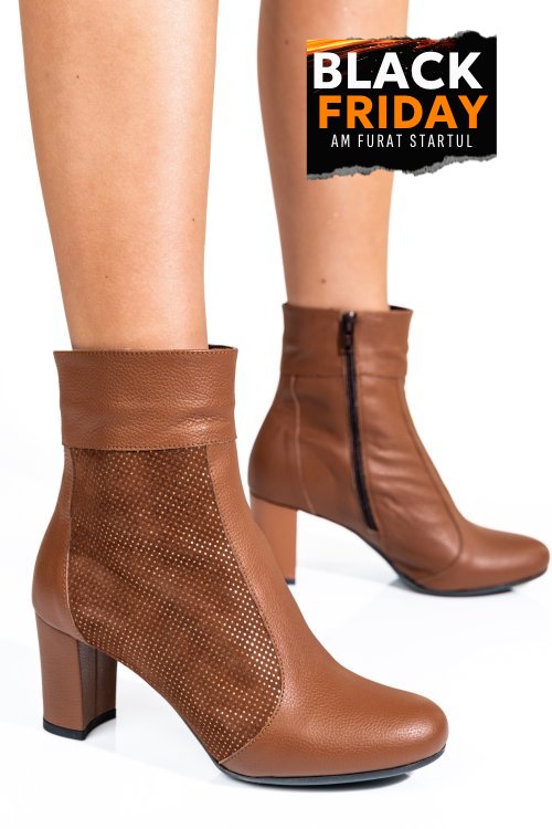 Botine dama cu toc mic piele naturala  maro 7s7772