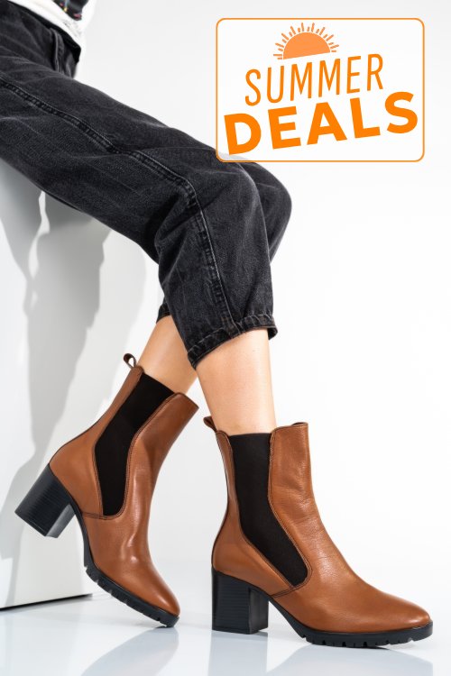 Botine dama captusite piele naturala  maro deschis 2s77167