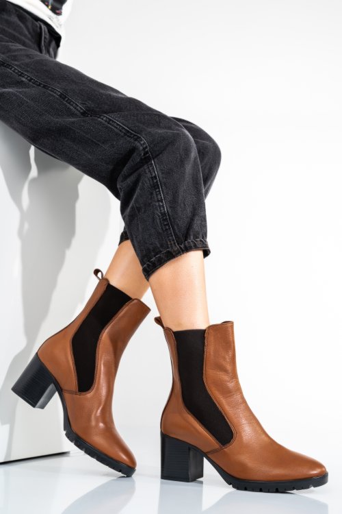 Botine dama captusite piele naturala  maro deschis 2s77167
