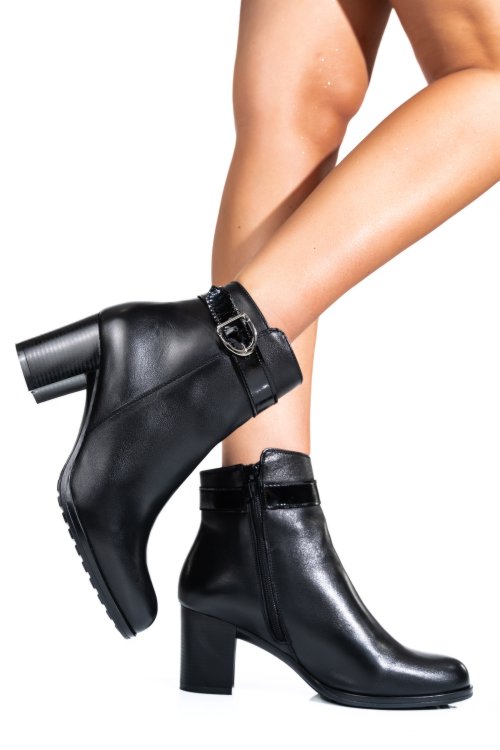Botine dama cu toc mic piele naturala  negre 222825np