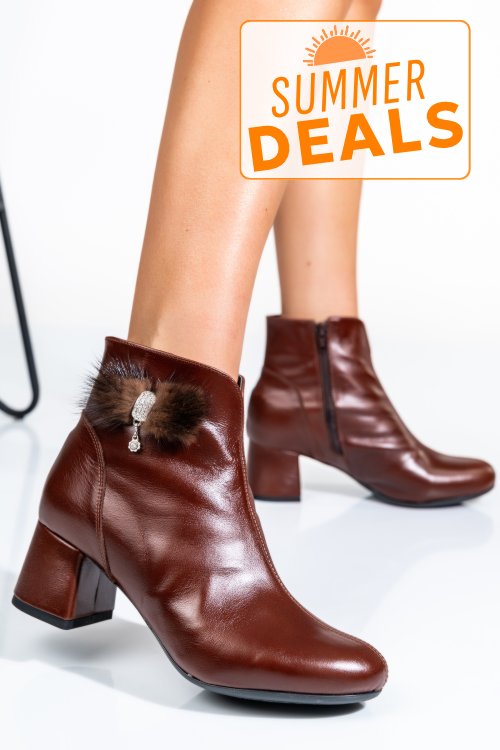 Botine dama cu toc mic piele naturala maro 7s7725