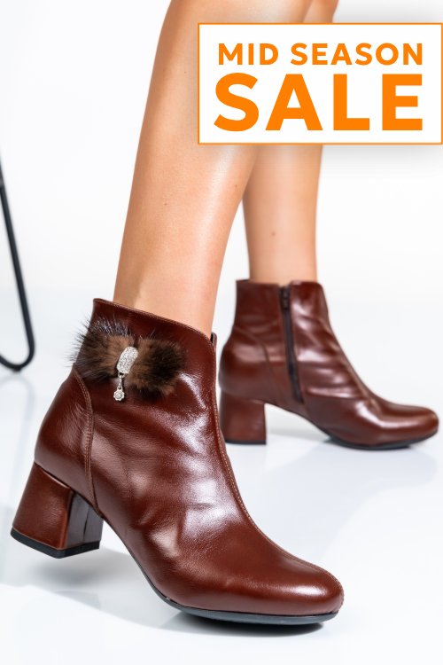 Botine dama cu toc mic piele naturala maro 7s7725