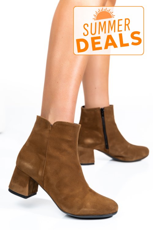 Botine dama piele naturala intoarsa maro 7s7721