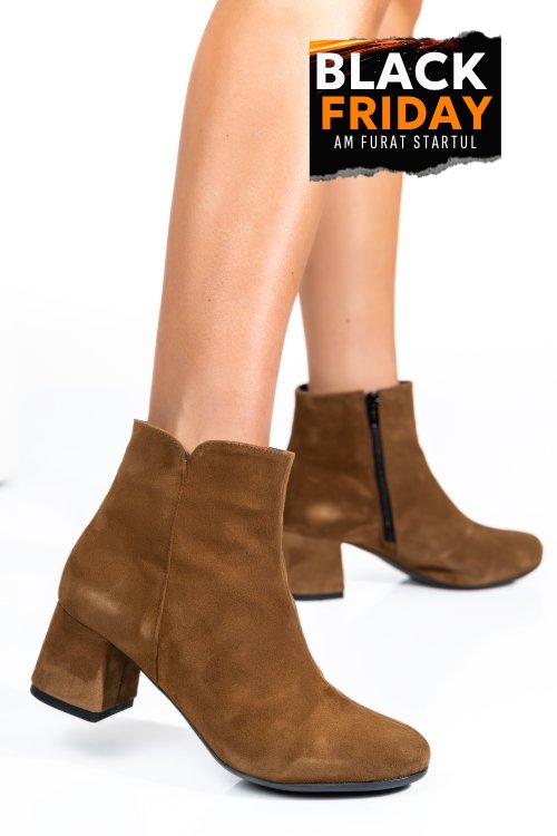 Botine dama piele naturala intoarsa maro 7s7721