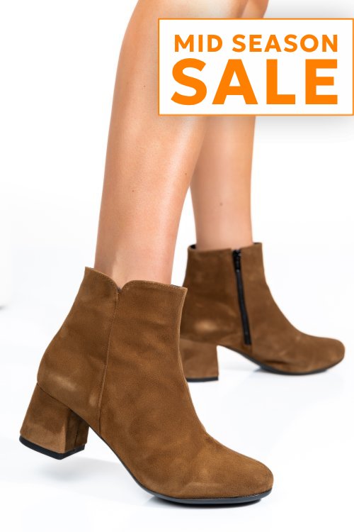 Botine dama piele naturala intoarsa maro 7s7721