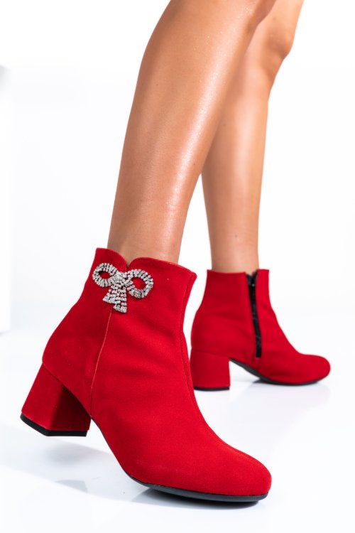 Botine rosii piele naturala intoarsa 7s7733