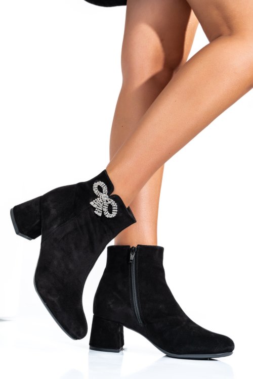 Botine dama piele naturala intoarsa negre 7s7733