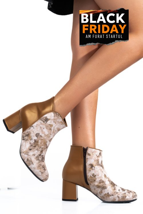 Botine maro floral piele naturala 7s7755