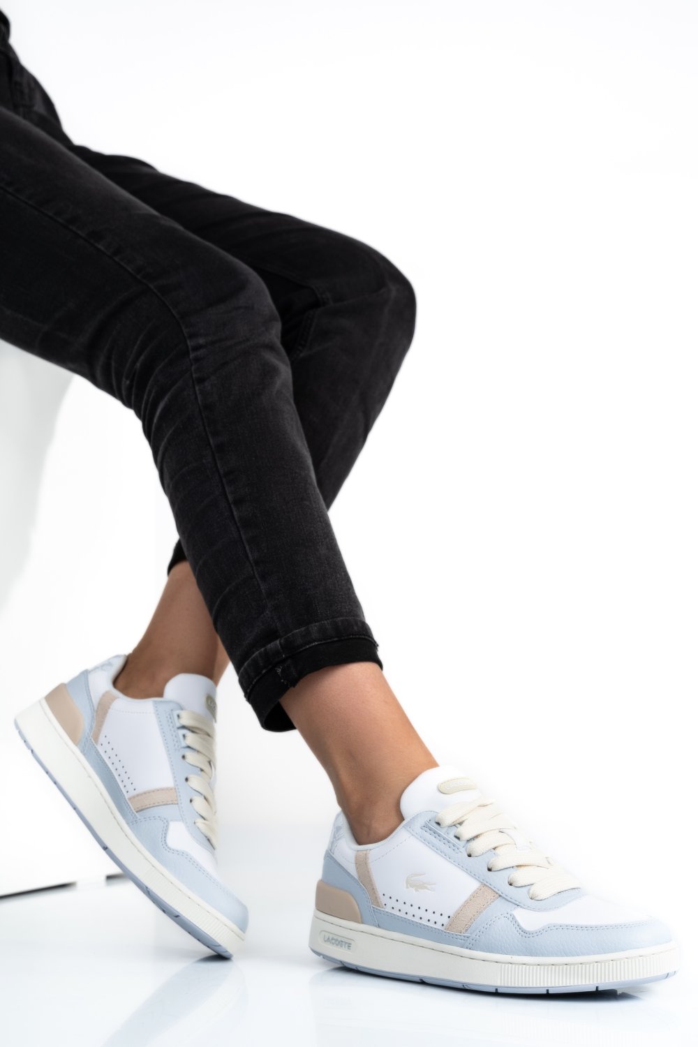 LACOSTE, T-CLIP 223 2 SFA PANTOFI SPORT WHITE BLUE PIELE NATURALA 746SFA00571T5