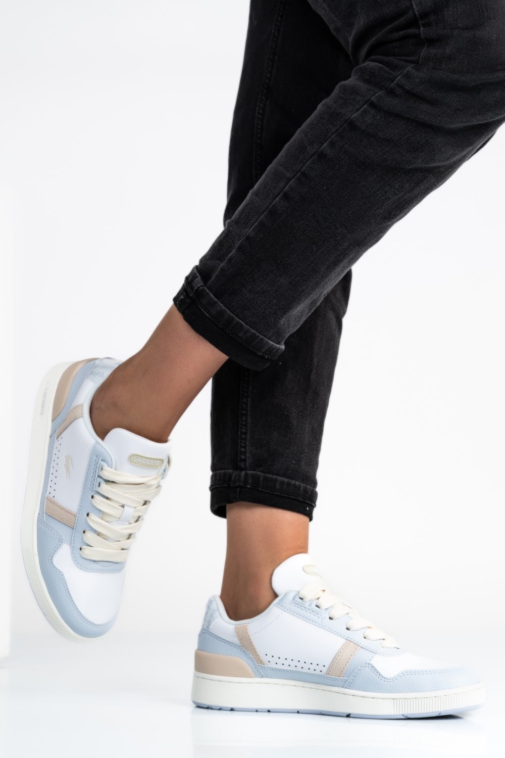 LACOSTE, T-CLIP 223 2 SFA PANTOFI SPORT WHITE BLUE PIELE NATURALA 746SFA00571T5