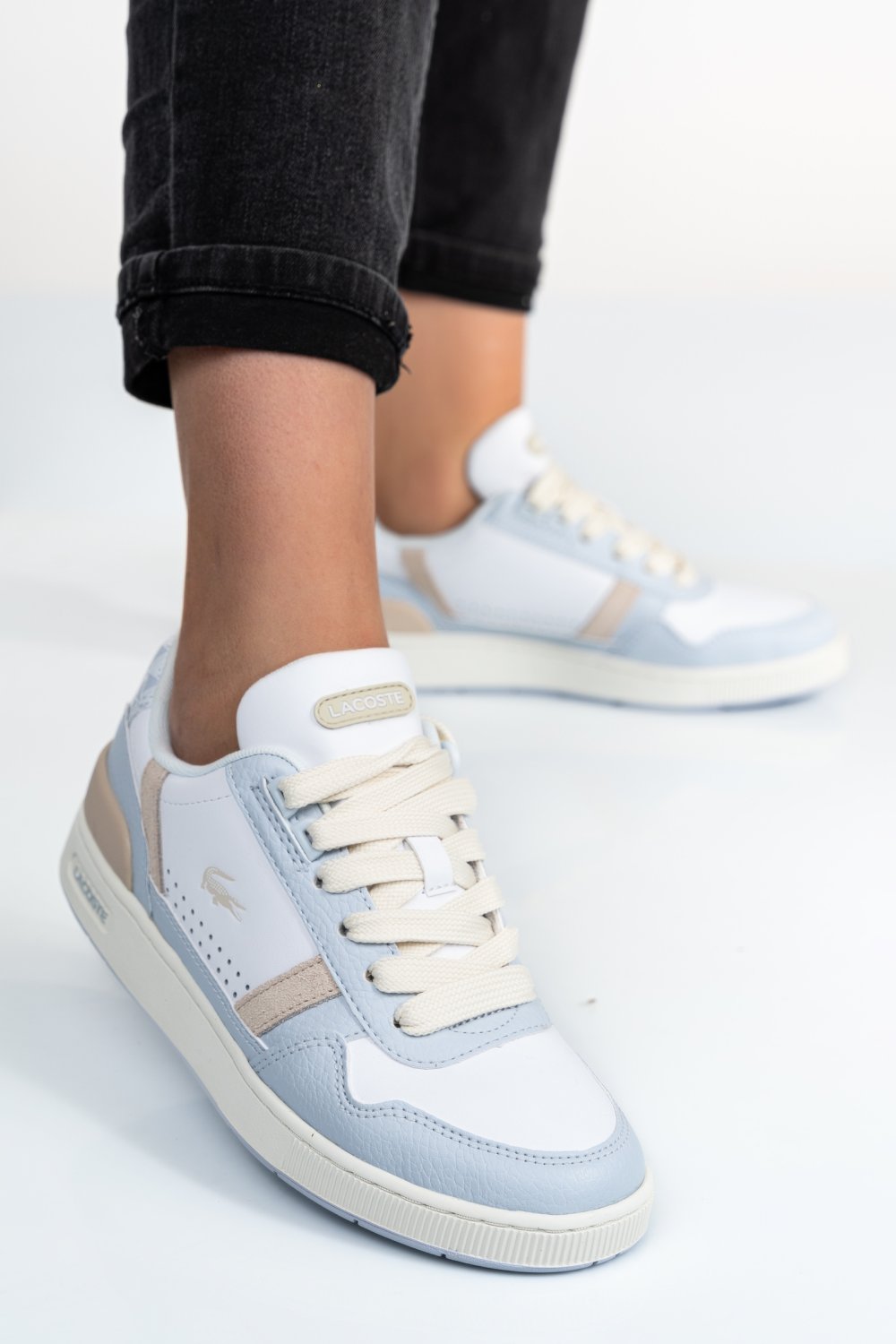 LACOSTE, T-CLIP 223 2 SFA PANTOFI SPORT WHITE BLUE PIELE NATURALA 746SFA00571T5