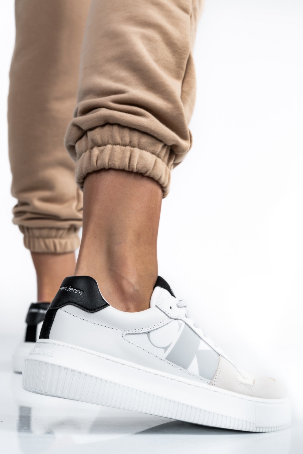 CALVIN KLEIN JEANS CK CHUNKY CUPSOLE LACEU, PANTOFI SPORT WHITE BEIGE