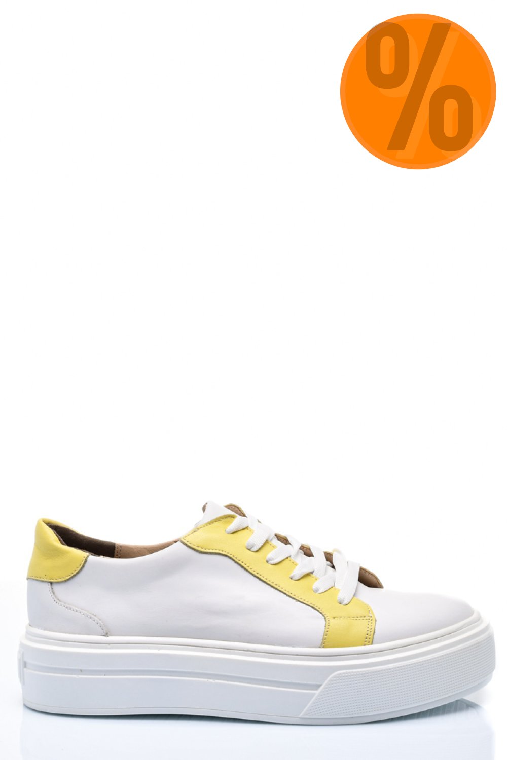 PANTOFI SPORT FEMEI PIELE NATURALA ALB GALBEN 3S77005B