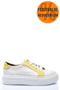 PANTOFI SPORT FEMEI PIELE NATURALA ALB GALBEN 3S77005B