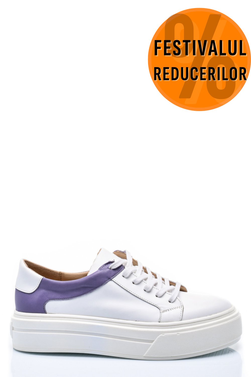 PANTOFI SPORT FEMEI PIELE NATURALA ALB MOV 3S77000