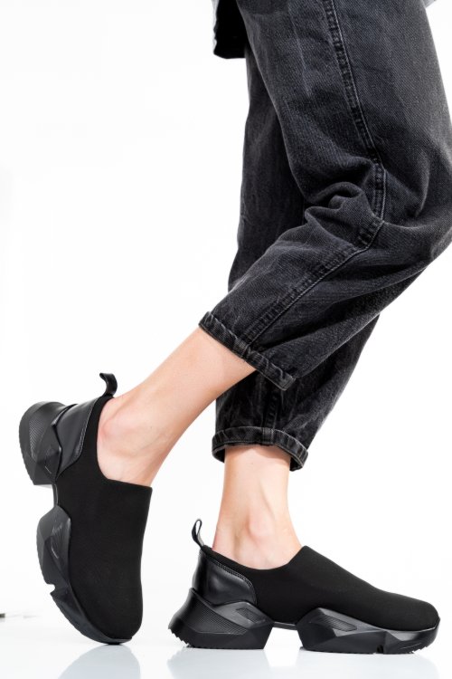 Pantofi sport negri cu insertie piele naturala 1150