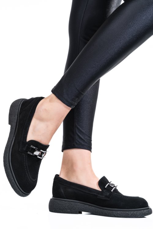 Pantofi negri piele naturala intoarsa 2s7741602sp