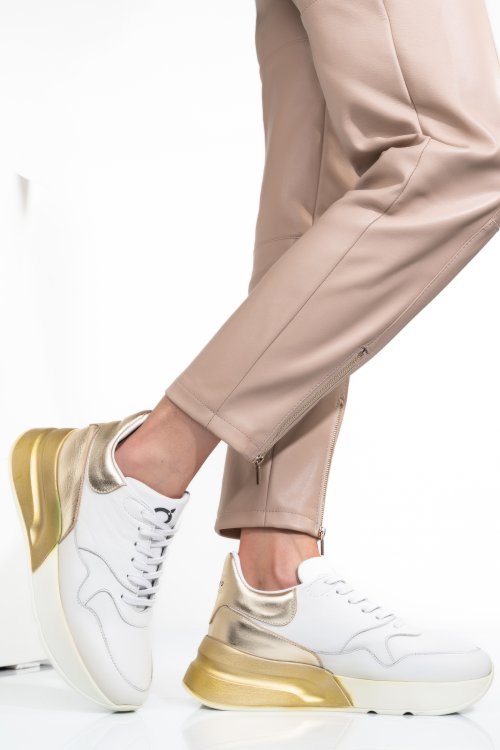 Pantofi sport alb auriu piele naturala eleonora1