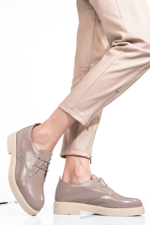 Pantofi taupe piele naturala lacuita 2s7741603npk