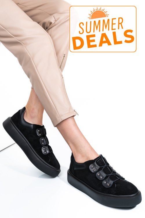 Pantofi sport negri piele naturala intoarsa 2s7741609sp