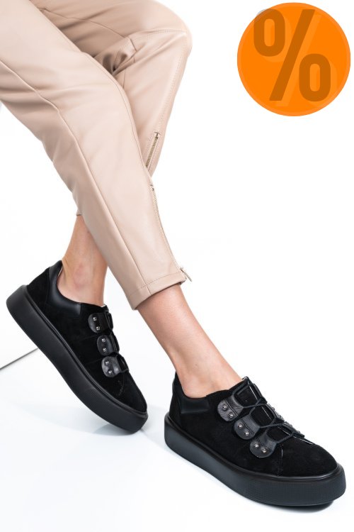 Pantofi sport negri piele naturala intoarsa 2s7741609sp