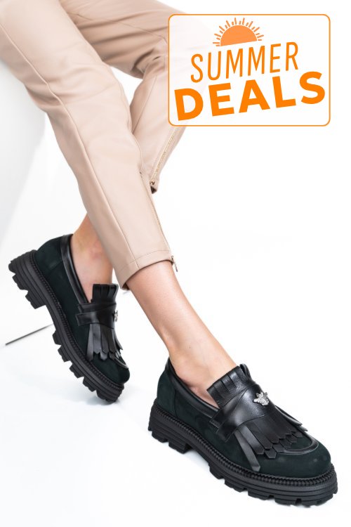 Mocasini dama piele naturala negri nabuk 3s7795