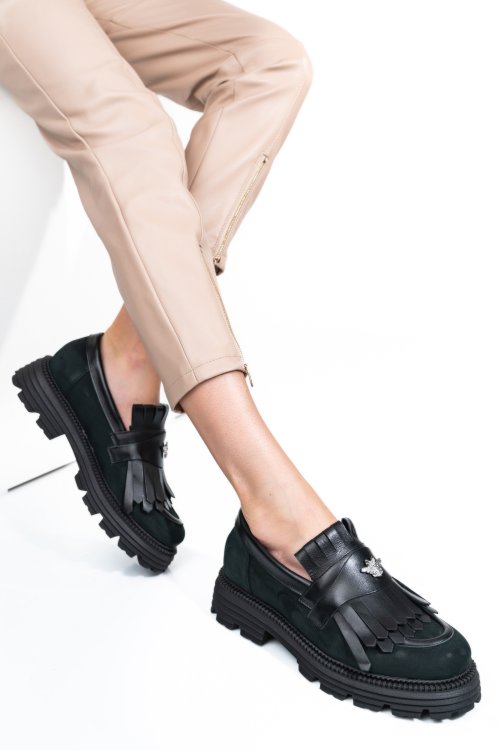 Mocasini dama piele naturala negri nabuk 3s7795