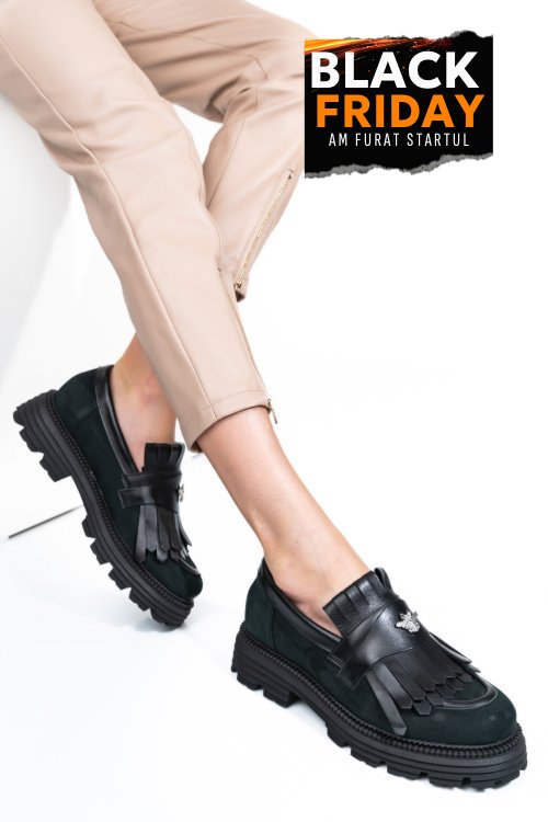 Mocasini dama piele naturala negri nabuk 3s7795