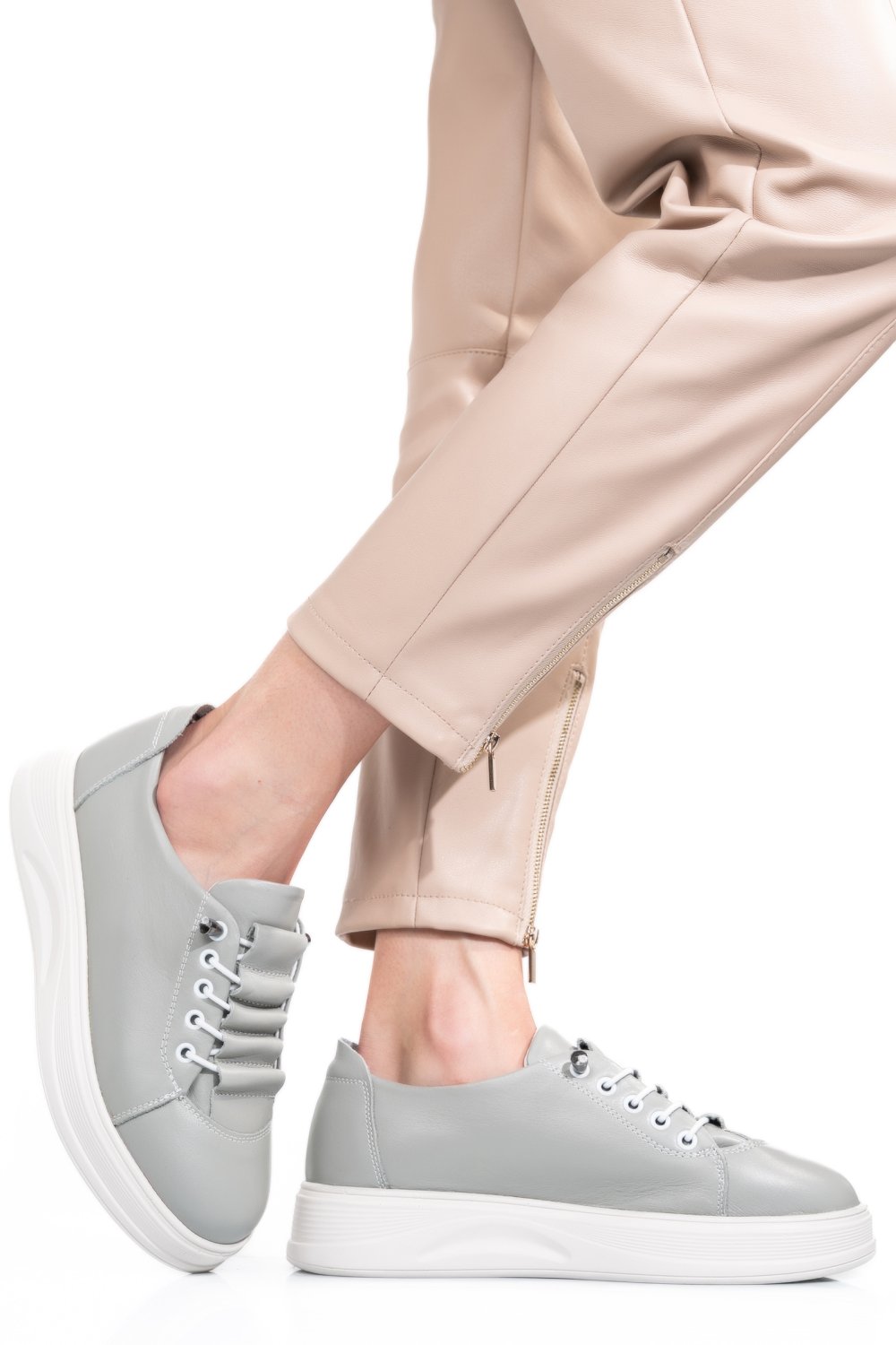 PANTOFI SPORT GRI PIELE NATURALA 231683NP