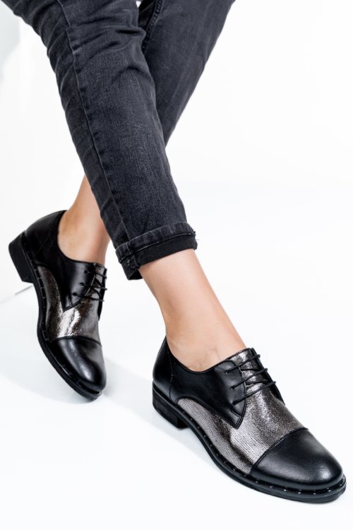 Pantofi negru argintiu piele naturala 1s7702