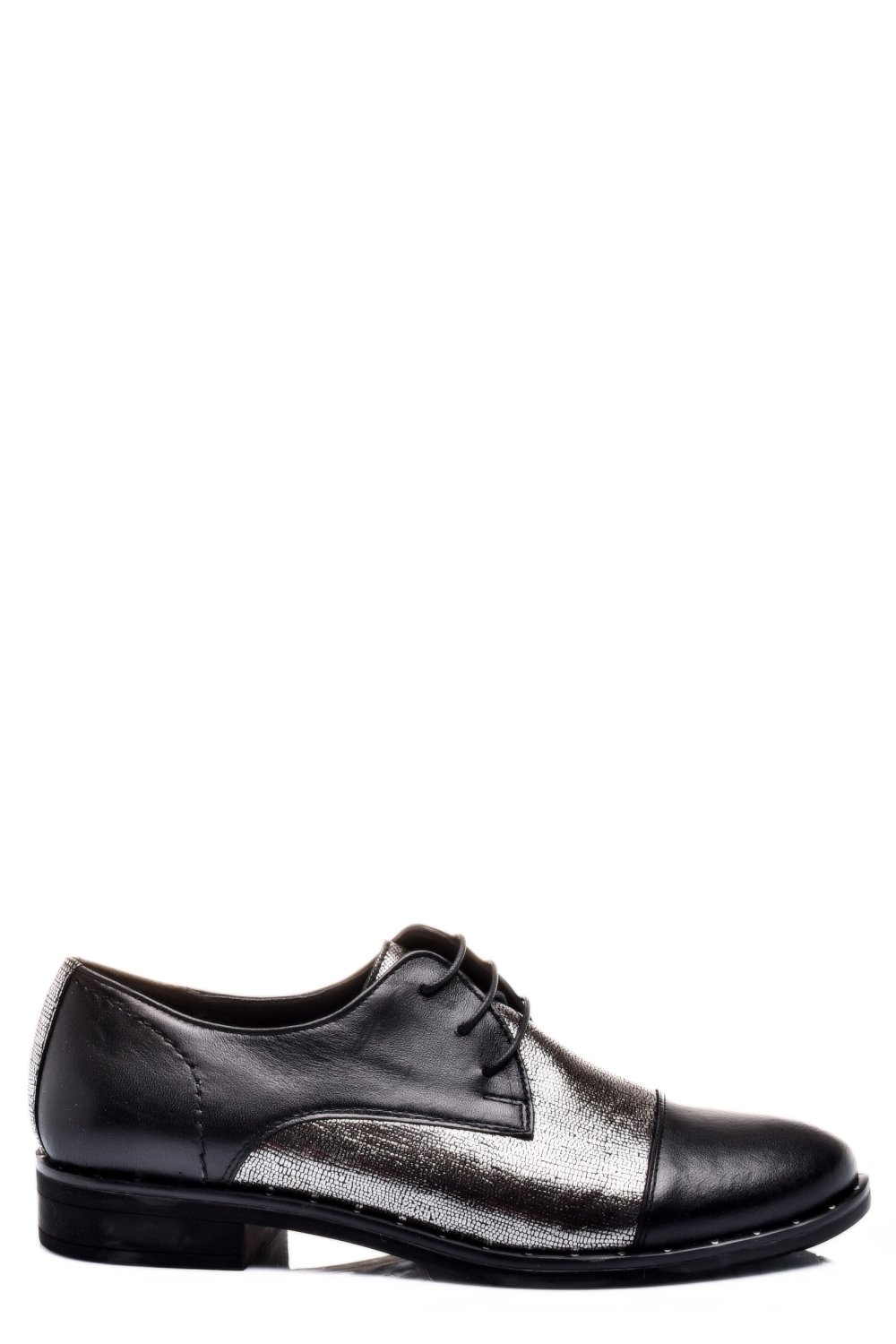 PANTOFI NEGRU ARGINTIU PIELE NATURALA 1S7702