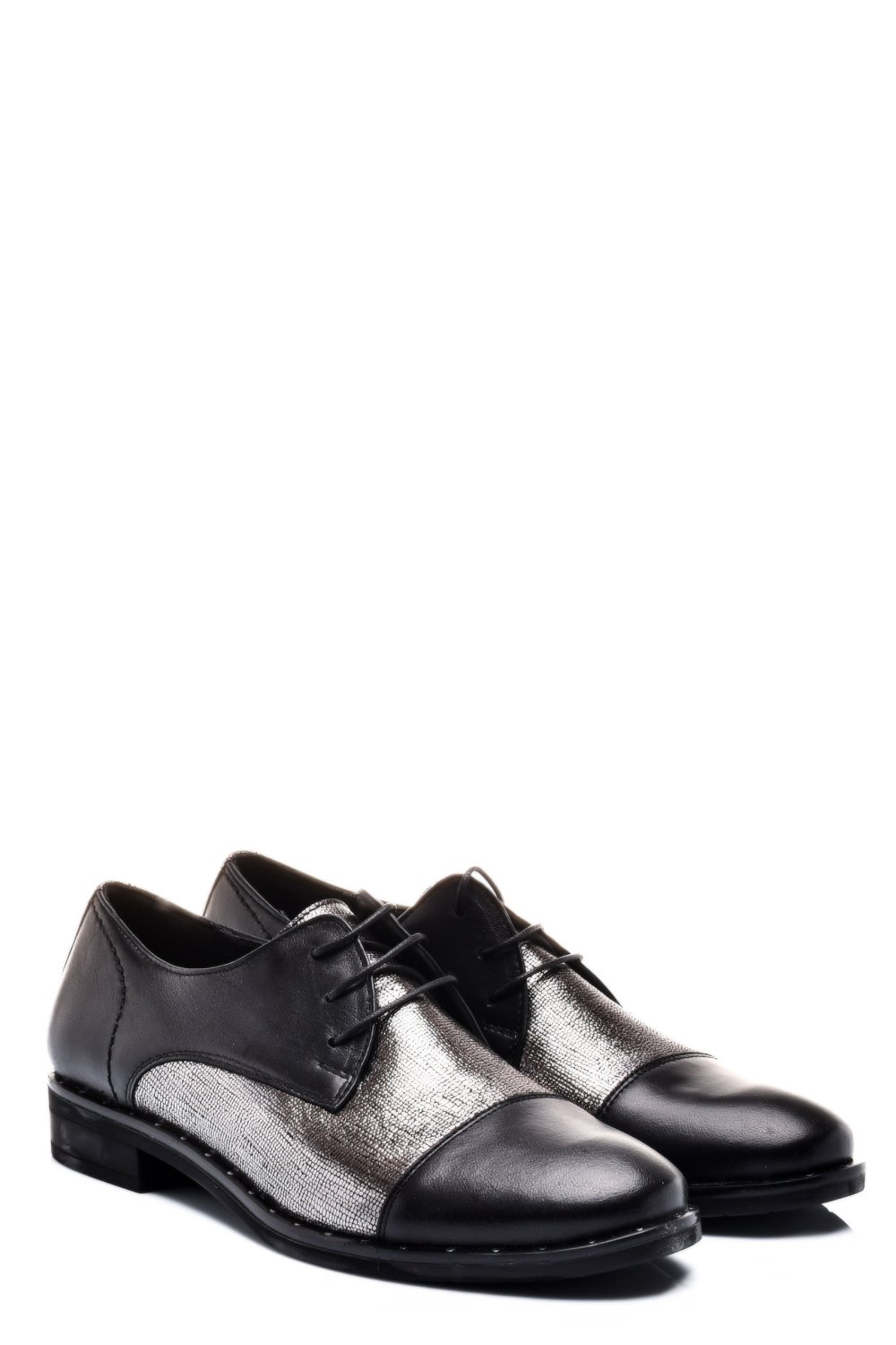 PANTOFI NEGRU ARGINTIU PIELE NATURALA 1S7702