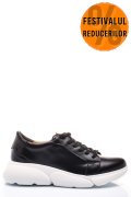 PANTOFI SPORT NEGRU ALB PIELE NATURALA 3S77011B