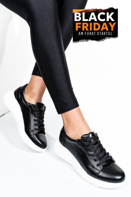 Pantofi sport negru alb piele naturala 3s77011b