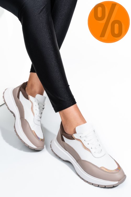 Pantofi sport alb taupe piele naturala 241614np
