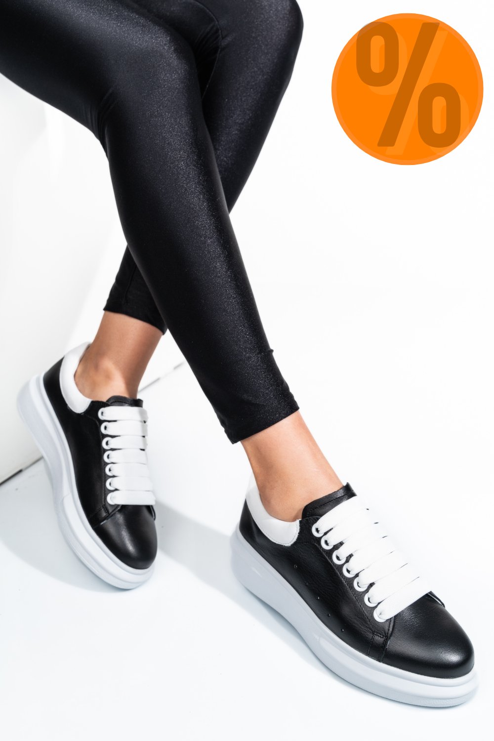 PANTOFI SPORT NEGRU ALB PIELE NATURALA 2S7701684