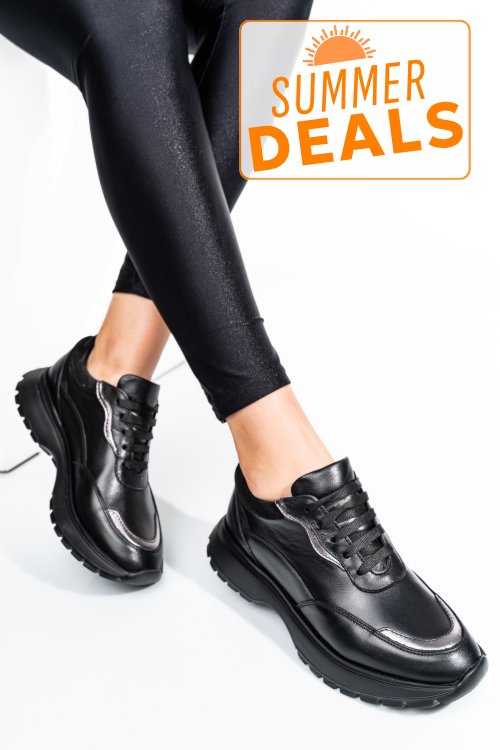 Pantofi sport negri piele naturala 241614np