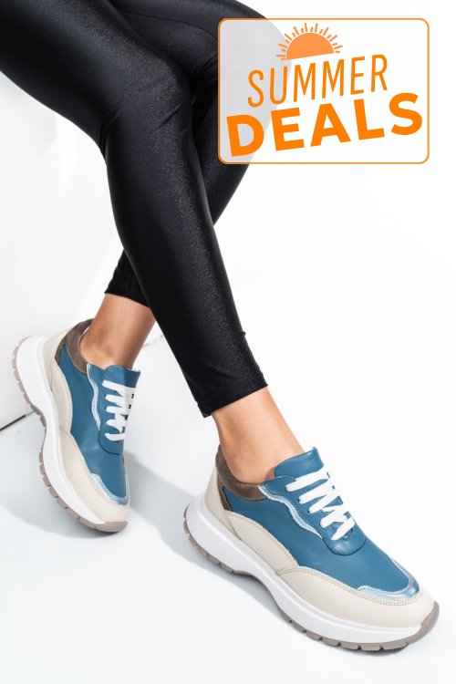 Pantofi sport albastru bej piele naturala 241614np